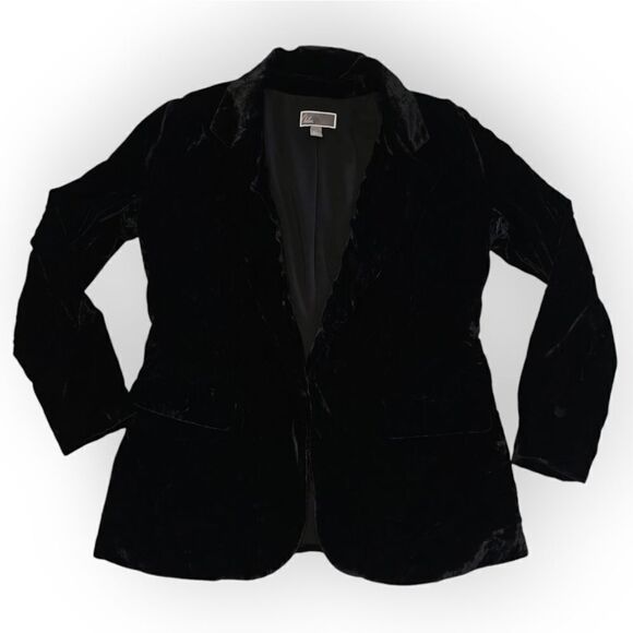 NWOT Chelsea 28 Black velvet velour open suit jacket Blazer size M - Picture 1 of 7